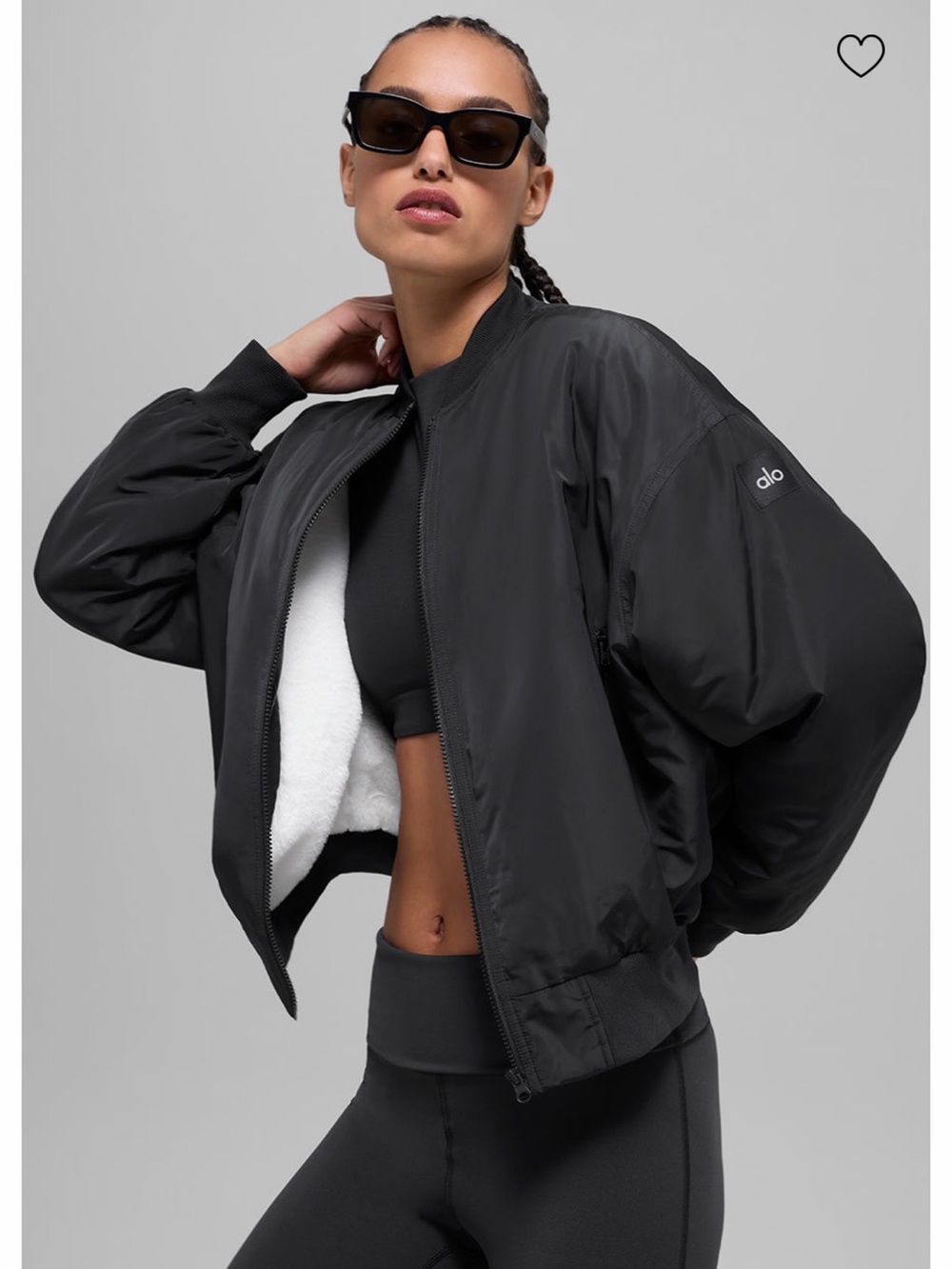 ALO Faux Fur Urbanite Black Bomber Jacket with Ivory Plush Lining